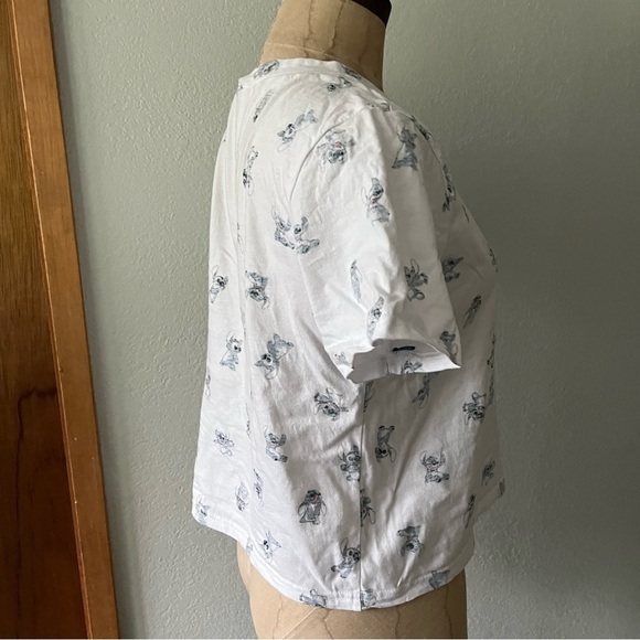 Lilo & STITCH Jrs sz L White Short Sleeve Crop Tshirt Tee AOP - Picture 4 of 8